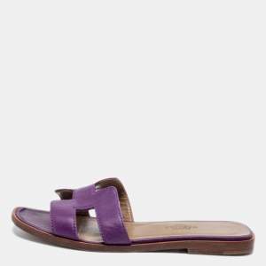 Hermes Purple Leather Oran Sandals Size 34