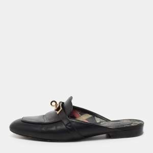 Hermes Black Leather Oz Mule Sandals Size 36.5
