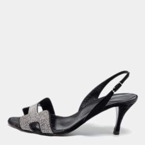 Hermes Black Suede Night Slingback Sandals Size 37