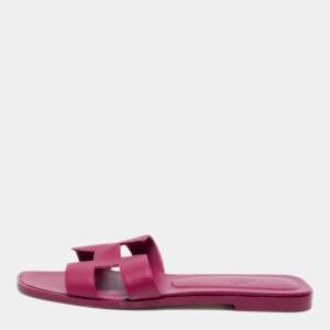 Hermes Burgundy Leather Oran Sandals Size 39.5