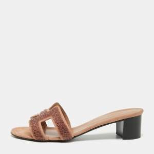 Hermes Beige Suede Embellished Oasis Sandals Size 40.5