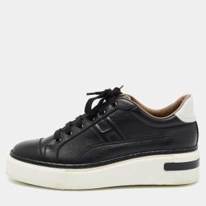 Hermes Black Leather Quicker Sneakers Size 39