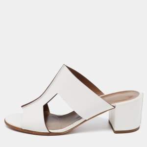 Hermes White Leather Ostia Sandals Size 37