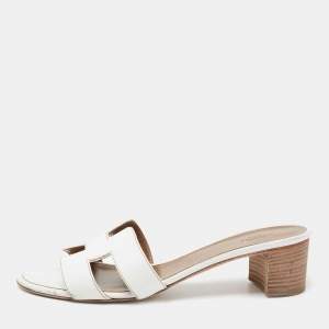 Hermès White Leather Oasis  Sandals Size 39.5