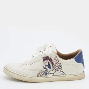 Hermés White Pégase Pop Print Leather Quicker Low Top Sneakers Size 39