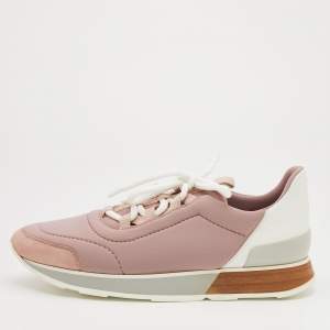 Hermes Multicolor Neoprene/Leather and Suede Miles Lace Up Sneakers Size 38.5