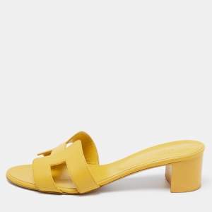 Hermes Yellow Leather Oasis Slide Sandals Size 41