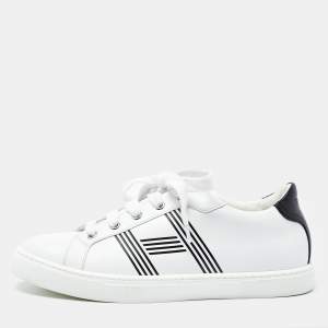 Hermes White/Black Leather Avantage Low Top Sneakers Size 38.5