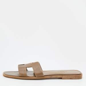 Hermes Brown Leather Oran Flat Slides Size 37