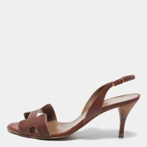 Hermes Brown Leather Night Slingback Sandals Size 38.5