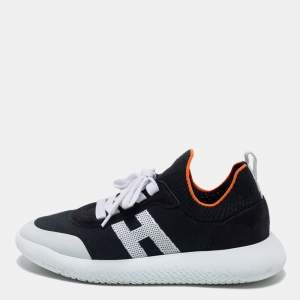 Hermes Black/White Knot Fabric Crew sneakers Size 37.5