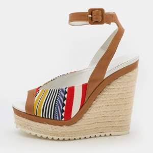 Hermes Multicolor Canvas and Leather Tribal Espadrille Sandals Size 36