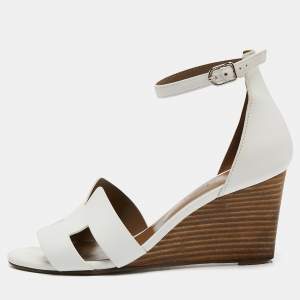 Hermes White Leather Legend  Ankle Strap Sandals Size 36