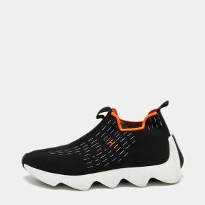 Hermes Black Knit Fabric Eclair Sneakers Size 38