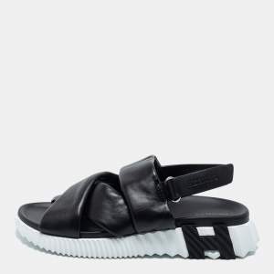 Hermes Black Leather Electric Flat Sandals Size 38.5