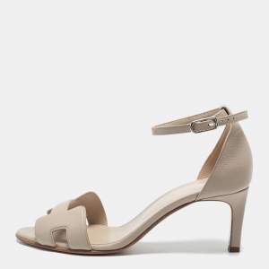 Hermes Beige Leather Premiere Ankle Strap Sandals Size 38