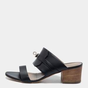 Hermes Black Leather Ovation Sandals Size 38