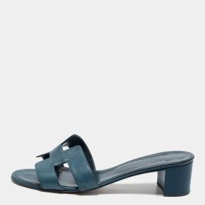 Hermes Blue Leather Oasis Sandals Size 39