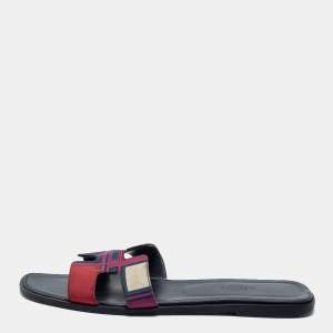 Hermes Multicolor Printed Canvas Oran Flat Slides Size 39.5