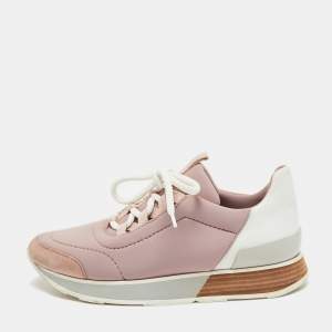 Hermes Pink/White Neoprene, Leather and Suede Miles Sneakers Size 36