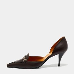 Hermes Brown Leather Pointed Toe Focus-Escarpins Pumps Size 37.5