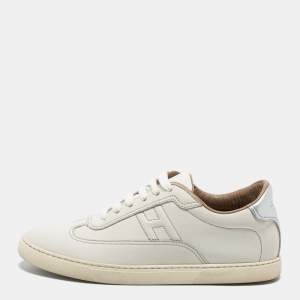 Hermes Off White/Silver Leather  Quicker  Sneakers Size 38