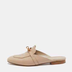 Hermes Beige Leather Oz Mule Sandals Size 37.5
