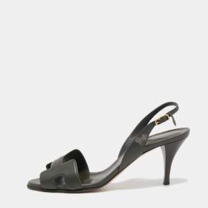 Hermes Dark Green Leather Night Slingback Sandals Size 37