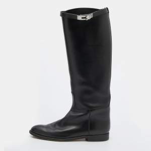 Hermes Black Leather Jumping Knee Length Boots Size 40