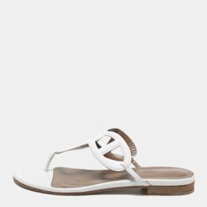 Hermes White Leather Beach Thong Flats Size 39.5