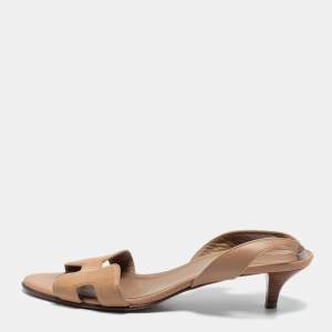 Hermes Light Brown Leather Night Slingback Sandals Size 38