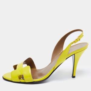 Hermes Yellow Patent Leather Night Slingback Sandals Size 38.5
