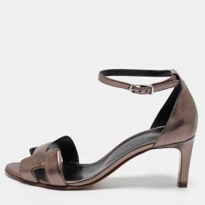 Hermes Metallic Brown Leather Premiere Sandals Size 37