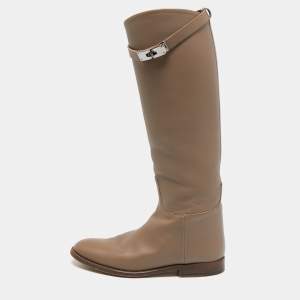 Hermès Brown Leather Faustine Knee Length Boots Size 37