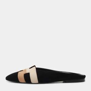 Hermes Tricolor Suede Roxane Flat Mules Size 37.5