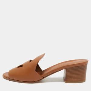 Hermes Brown Leather Mona Slide Sandals Size 39