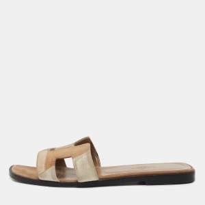 Hermes Multicolor Suede Oran Flat Slides Size 37