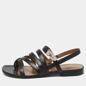 Hermes Black Leather Transat Slingback Sandals Size 37.5