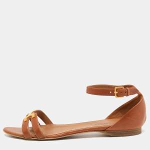 Hermes Brown Leather Premiere Ankle Strap Sandals Size 40
