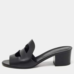 Hermes Black Leather Mona Slide Sandals Size 41