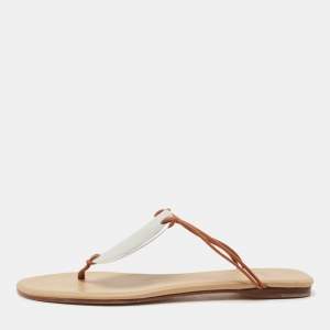 Hermes Brown/Silver Leather Thong Flats Size 41 