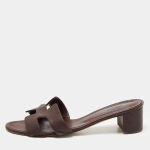 Hermes Burgundy Leather Oasis Slide Sandals Size 41
