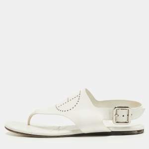 Hermes White Leather Kola Slingback Flat Slides Size 37.5