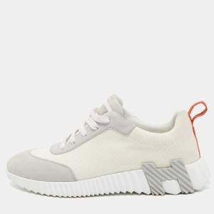 Hermes White/Grey Suede and Mesh Bouncing Sneakers Size 39