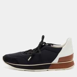 Hermes Black/White Nylon, Suede and Leather Buster Sneakers Size 37