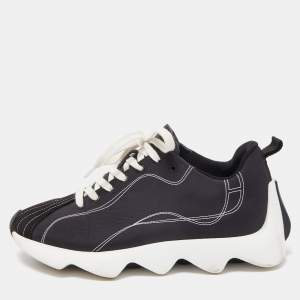 Hermes Black Nylon and Suede Low Top Sneakers Size 37.5