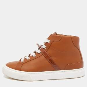 Hermes Brown Leather Daydream High Top Sneakers  Size 37.5