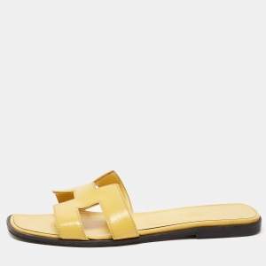 Hermes Yellow Patent Leather Oran Sandals Size 38