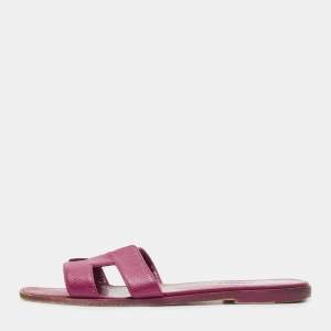 Hermes Purple Leather Oran Flat Slides Size 38