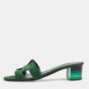 Hermes Green Suede Oasis Slide Sandals Size 41